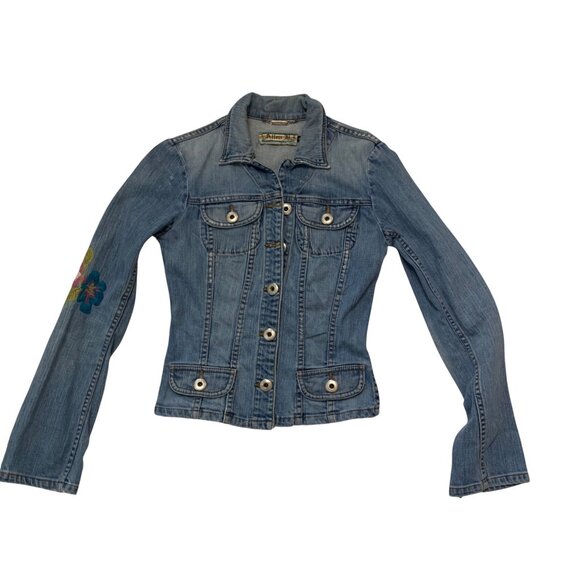 VTG Peacock Embroider Jean Jacket Extra Long Sleeves Y2K Fairygrunge dopamine - Picture 15 of 15